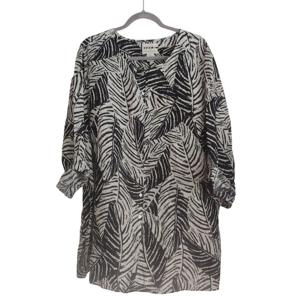 Cynthia Rowley Womens Leaf Print Linen Button Top Business Mature 3X Top